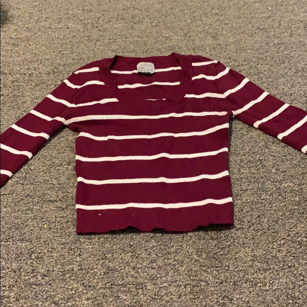 Maroon and White Striped Crop Top